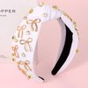 PHALIN Bow Headband for Women Gold Butterfly Bow Knot Headbands Embellished Rhinestone Crystal Wide Top Knot Headband Jeweled Ribbon Bow Hair Accessories Party Favors Gifts (White)