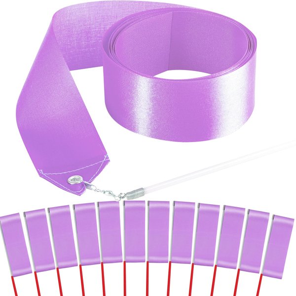 HiUnicorn 12PCS Light Purple Dance Ribbons Streamer for Kids Rhythmic Gymnastics Birthday Party Favors Decoration Supplies, Ribbon Baton Twirling Dance Wands for Girls