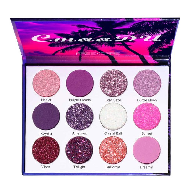 Glitter Eyeshadow Palette Pro 12 Colors Pigmented Shimmer Glitter Eye Shadow Palette， Blendable Long Lasting Waterproof Makeup Cosmetics Halloween Makeup Kit for Girl Women