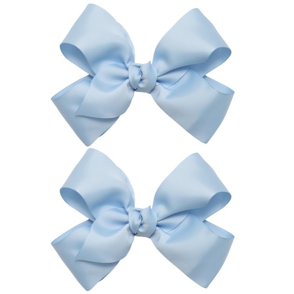 HAIRBOWS Girls' 2 Pack of Grosgrain Hair Bows with Knot Wrap Center on Hair Clips, All Ages and Hair Types, 6 Inch Bows, Blue