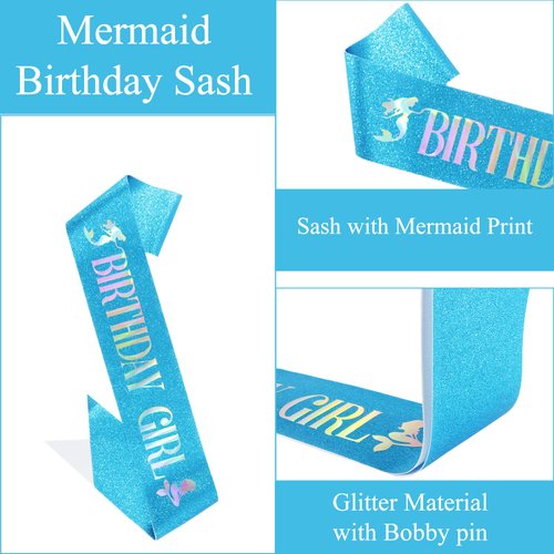 Didder Mermaid Birthday Sash and Crown Party Outfit for Girls, Mermaid Theme Birthday Party Decorations Gifts for Little Girls