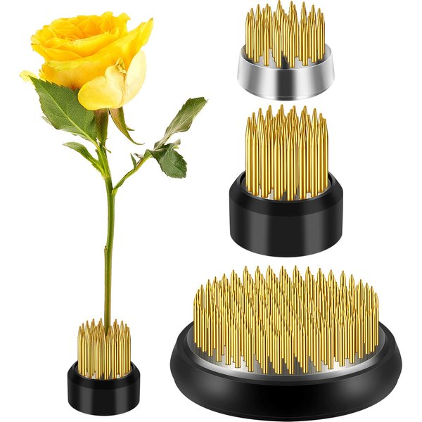 3 Pieces Flower Holder Floral Arranger Japanese Floral Pins Round Flower Arranger Floral Arrangement Holder for Flower Arrangement, Plant Fixation (Gold)