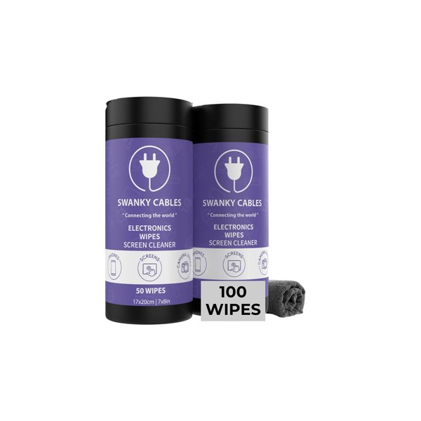 Swanky Cables Screen Cleaner Wipes: Electronic Wipes for Screens - Computer Screen Wipes for Lens, Phone, Tv Screen and Monitor Cleaning - Tech Wipes & Microfiber Cloth (Canister, 100 Count)