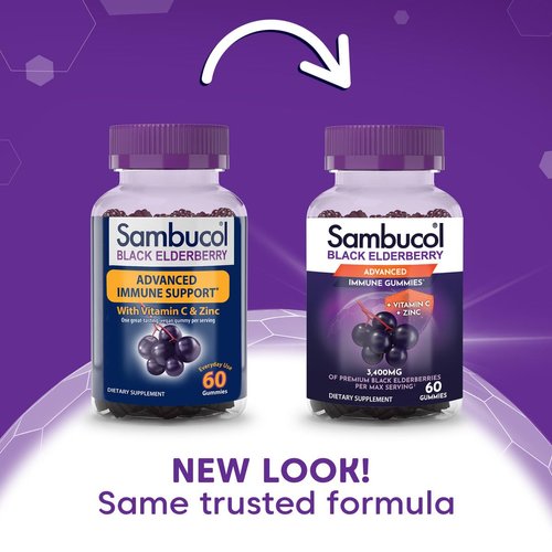 Sambucol Black Elderberry Gummies - Elderberry with Zinc and Vitamin C for Adults, Sambucus Elderberry Gummies, Immune Support Gummies - 60 Count