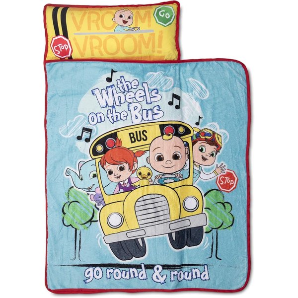 CoComelon Kids Nap-Mat Set – Includes Pillow and Plush Blanket – Great for Boys or Girls Napping During Daycare, Preschool, or Kindergarten - Fits Toddlers and Young Children