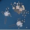 Wedding Floral Bridal Hair Accessory Set, 3 Pieces Flower Hair Side Comb and U-shaped Hair Pins for Brides Hair Vine Decorative Wedding Party, White&Gold