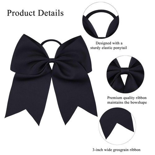 2Pcs Cheer Bows Cheer Hair Bows Ponytail Holder Elastic Band Bows Hair Accessories for Ponytail Holder Bow Scrunchies School Sports Cheerleading Girls Softball Cheerleader Bows (8inch, White & Black)