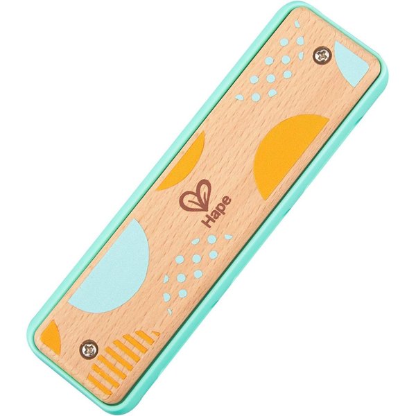 Hape Blues Harmonica | 10 Hole Wooden Musical Instrument Toy for Kids, Blue-Green (E8916)
