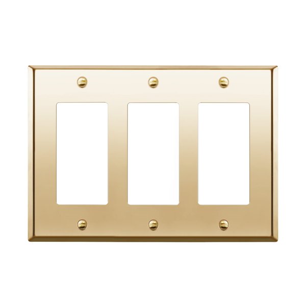 ENERLITES Metal Decorator Switch or Outlet Metal Wall Plate, Stainless Steel 201, Corrosion Resistant, Size 3-Gang 4.50" x 6.38", 7733-PB, Polished Brass, Gold