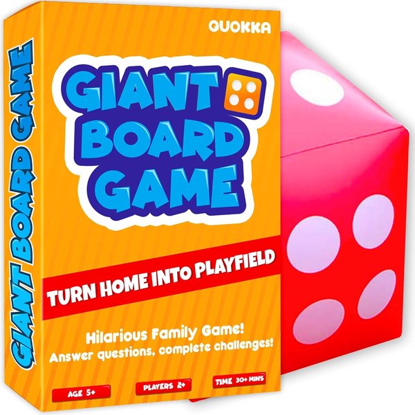 QUOKKA Giant Board Games for 6 8 Year Olds - Fun Family Game for Kids & Adults with Jumbo Dice - Play Indoor & Outdoor | 250 Challenges | Quick Set Up - Card Trivia Game for Teens Ages 7 10
