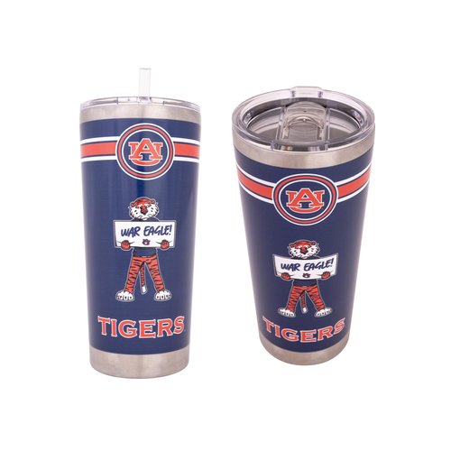 Desert Cactus Auburn University 22oz Rally Tumbler Tigers War Eagle Insulated Stainless Steel with Lid and Straw Reusable Double Walled Cup Hot and Cold Drinkware Full Color 22 Ounces (Blue)