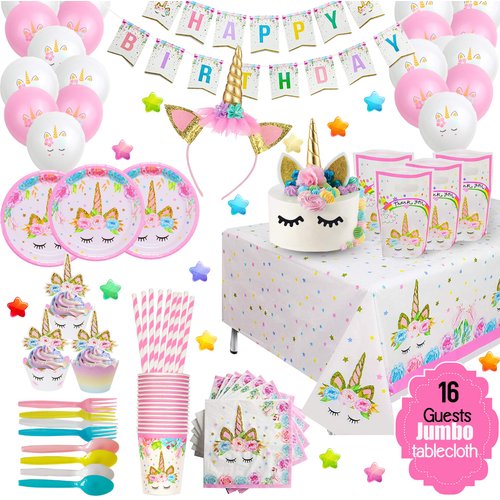 Unicorn Birthday Decorations for Girls - Purple Unicorn Party Supplies and Plates for Girl Birthday, Best Value Unicorn Party Decorations Set for Creating Unicorn Theme