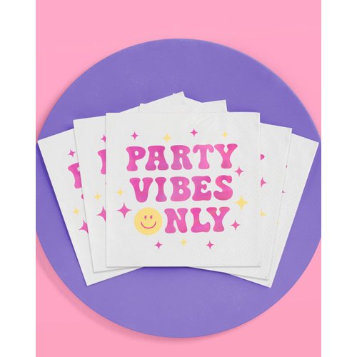 xo, Fetti Party Vibes Only Napkins - 3-ply, 24 pcs | Preppy Party Decorations, Birthdy Party Supplies, Smiley Party Favors, Lightning Cute Smile