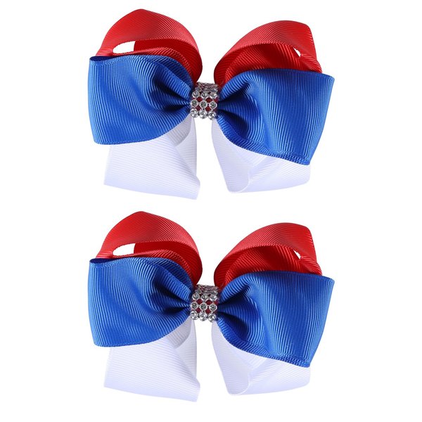 SUPCLIPS Patriotic Bow Hair Clips Handmade 4th of July Hair Bows Kids Girls Hair Accessories for Independence Day,Red&White&Blue
