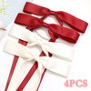 FULZTEY 4 Pack Bow Hair Clips for Women Red Beige Bow Hair Barrettes Silky Bowknot Hair Ribbon Long Tail Fashion Coquette Bows Clips Hair Accessories for Girls