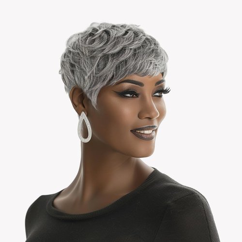 BingSing Short Grey Wigs for Back Women Pixie Cut Wigs for Black Women Short Wigs for Black Women Short Pixie Cut Wig for Back Women Grey Pixie Wig for Back Women (Synthetic Short Grey)