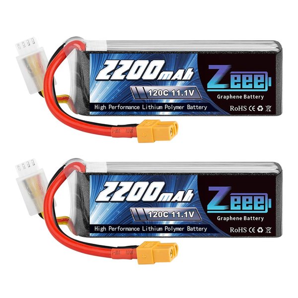 Zeee 3S 120C 2200mAh 11.1V Lipo Battery with XT60 Plug RC Graphene Lipo for FPV Drone Quadcopter Helicopter Airplane RC Boat RC Car RC Models(2 Pack)