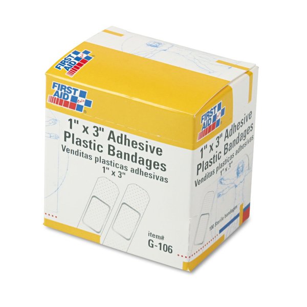 First Aid Only Plastic Adhesive Bandages, 1 inch x 3 inch, 100/Box
