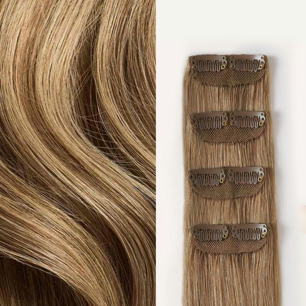 Luxy Hair 12" Bronde Balayage Scalp Hair Fill-Ins Clip-In Hair Extensions (30 grams) 100% Remy Human Hair, For Thinning Near Scalp, 4-Piece Set, Mimics Hair Growth