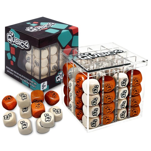 Qubic4 , a Unique 4 in A Row Game, 3D Strategy Board Game for Critical Thinking. The Classic Grid Game in a Sleek Acrylic Cube. Superbly Designed Wooden Cubes. Tactical Game Play for All Ages