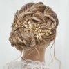 Gorais Leaf Bride Wedding Hair Comb Gold Bridal Hair Pieces Pearl Headpiece Hair Accessories for Women and Girls