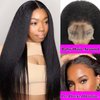 AZW Kinky Straight Wigs for Black Women Human Hair,180 Density 13x4 HD Lace Front Wigs Human Hair Glueless Wigs Human Hair Pre Plucked with Baby Hair Bleached Knots Lace Closure Wigs (Black 24 Inch)