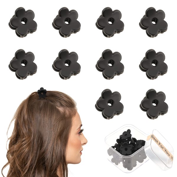 Small Hair Claw Clips for Thin Hair - Mini Black Flower Hair Clips Tiny Claw Clips for Thin Hair Strong Hold Cute Jaw Clip Nonslip Hair Styling Accessories with Box