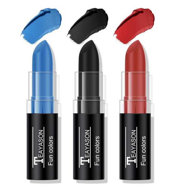 FREEORR 3 Colors Face Body Paint Stick, Eye Black Baseball Sticks Face Paint for Baseball/Football/Halloween Accessories Vampire/Joker/Clown Makeup Cream Face& Body Paint Easy to Blend-Blue/Black/Red