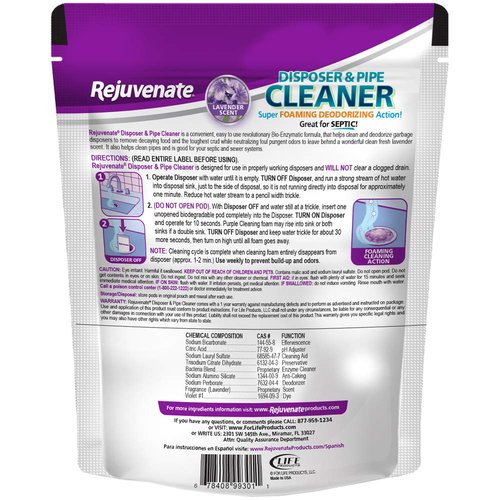 Rejuvenate Garbage Disposal and Drain Pipe Cleaner Powerful Foaming Action and Removes Garbage Disposal Smells 6 Unit Pack Lavender Scent
