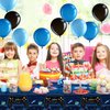 Video Game Birthday Party Decorations Set Gaming Happy Birthday Supplies Includes Video Game Backdrop, Table Covers, Balloons and Foil Gamer Balloons for Birthday Party (Blue and Black)