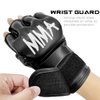 Luniquz MMA Gloves for Kids Adults Punching Bag Boxing Sparring Grappling, Half Finger with Thick Padding Long Wrist Wrap, S/Black