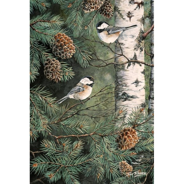 Toland Home Garden 1010429 Pinecone Chickadees Winter Flag 28X40 Inch Double Sided For Outdoor House Yard Decoration