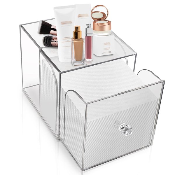 YSCGRICH Disposable Face Towel Holder with Drawer, Acrylic Storage Box for Clean Skin Club Clean Towel XL, Acrylic Towel Container Box, Makeup Storage Organizer For Vanity Bathroom Organization