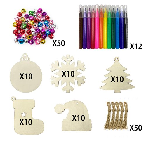 Anditoy 50 PCS Christmas Wooden Hanging Ornaments Unfinished Wood Slices Christmas Crafts for Kids DIY Christmas Decorations Party Supplies Favors