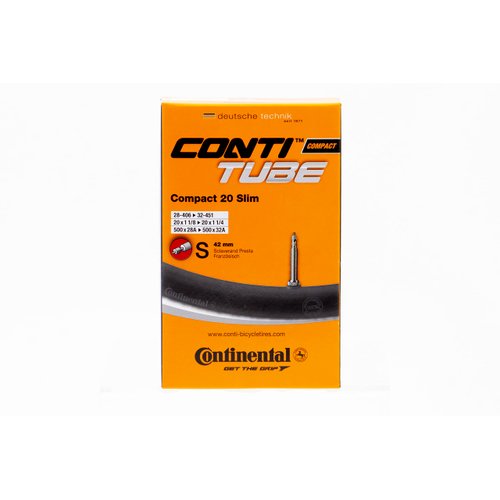 Continental 20" Bicycle Tube, Slim 1.125"/1.25" 42mm Presta Valve