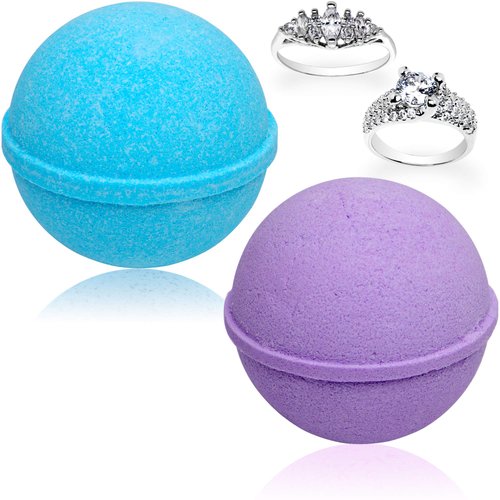 Ocean Breeze Lavender Bath Bombs Gift Set of 2 with Size 7 Ring Surprise Inside Each Made in USA