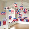 Chilfamy USA Party Decorations, Red Blue White Decorations with American Flag Banner, 12Pcs USA Hanging Swirls Decors, Pennant Bunting Banner, Foil Balloons for Welcome Home Patriotic Party Supplies