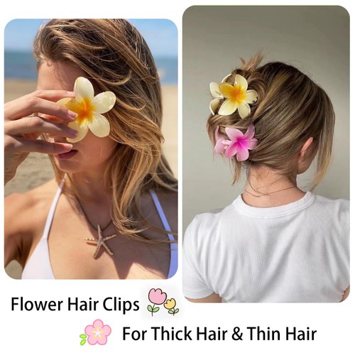 Flower Hair Claw Clips-6PCS for Thick Hair, Hawaiian Plumeria Hair Clips, Preppy Flower Hair Clip for Thin Hair, Hair Accessories for Women Girls Holiday Gifts