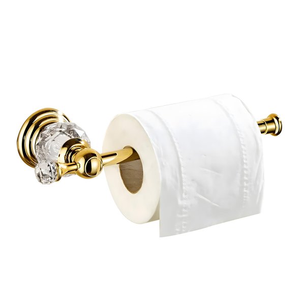 BATHSIR Crystal Toilet Paper Holder, Gold Toilet Roll Holder Modern Bathroom Accessories Zinc Alloy Tissue Hanger Wall Mounted