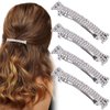 CHANZET Rhinestone Hair Barrettes Clips 4pcs, Sparkly Crystal Hair Clip Silver, Small Bling Diamond Hair Clips Barrettes for Women Thin Hair, Fancy Ponytail Holder Hairpin Hair Accessories for Girls