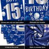 15th Birthday Decorations for Boys Girls, Blue Silver 15th Birthday Decorations Backdrop Banner, Happy 15th Birthday Tablecloth, Number 15 Hanging Swirls, Triangle Flag, 15 Years Old Party Supplies