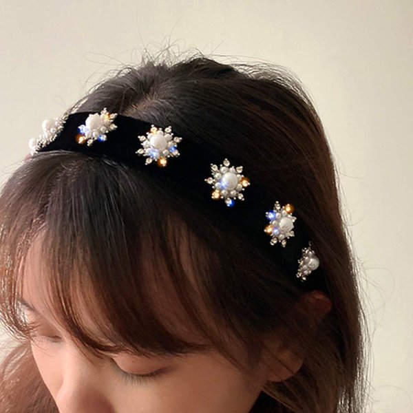 Aimimier Baroque Bridal Crystal Headband Vintage Pearl Rhinestone Crown Luxury Wide Hair Hoop for Women and Girls, Black