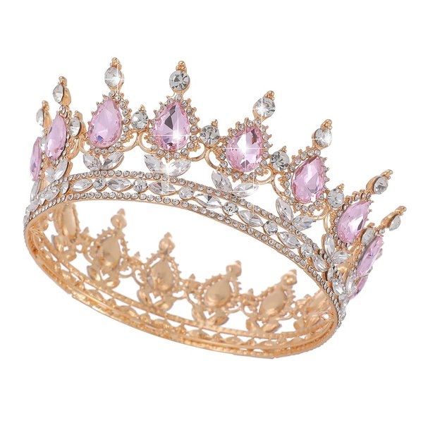 Kamirola Baroque Queen Crown - Rhinestone Wedding Crowns and Tiaras for Women, pageant crowns for women,Princess Birthday Crown Crystal Bridal Crown(Gold+Pink)