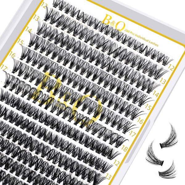 Lash Clusters 30D 40D-C-12-18MIX B&Q LASH Individual Lashes 280 Clusters False Eyelash 9-16MIX DIY Eyelash Extensions at Home (30D 40D,C-12-18MIX)