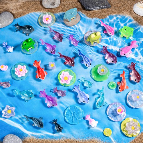 jrootouh Mini Resin Cat Tiny Animal Miniature Figures Glow in The Dark for DIY Garden Dollhouse Animals Accessories Micro Landscape Aquarium Party Decor (51P-Pond)