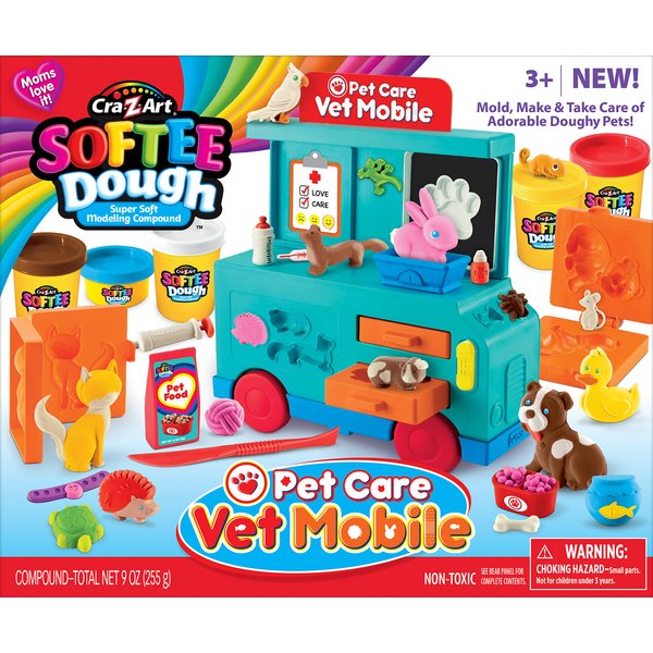 Cra-Z-Art Softee Dough Pet Care Vet Mobile Playset, Modeling Dough Play Toy for Kids Ages 3 Years and Up