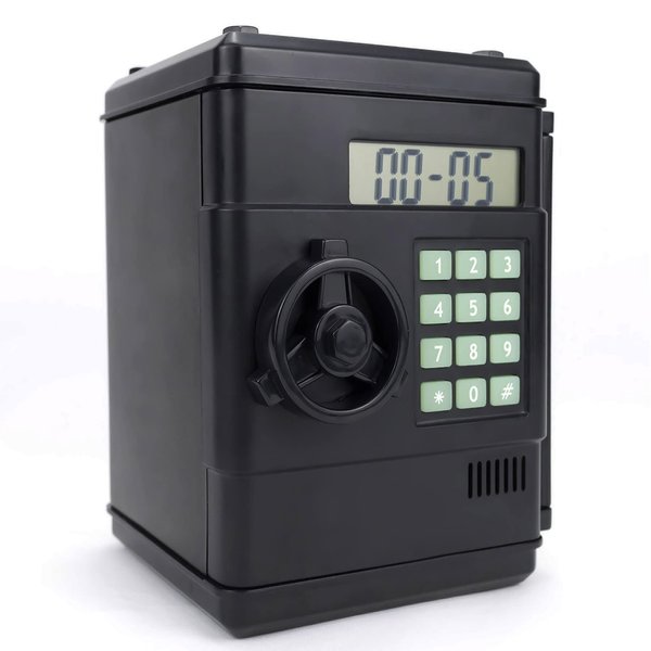 LB Electronic Money Bank for Kids Password Mini Safe Box Auto Recognize Coin Piggy Bank Display Balance Small Locker,Christmas Great Toy Gift for Boys Girls Birthday,Black