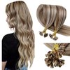LaaVoo U Tip Hair Extensions Real Human Hair Utip Extensions Human Hair Highlight Ash Brown with Light Blonde Stick Tip Hair Extensions Blonde Pre Bonded Keratin Extensions 18 Inch 50g/50s