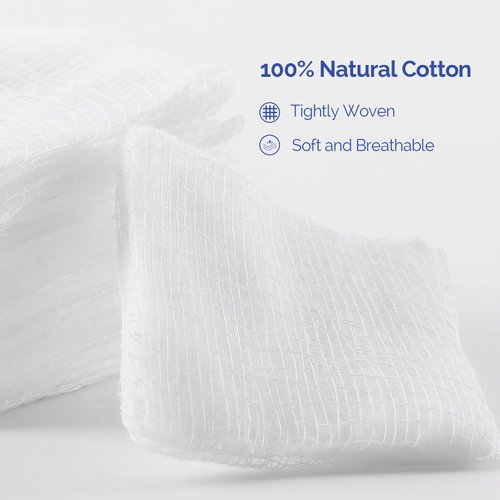 1000pcs Cotton Gauze Pads 2x2, JMU 8-ply Woven Gauze Sponges, Cotton Filled Gauze Pads, Non-Sterile Surgical Sponges, Nonstick Dental Gauze Pads