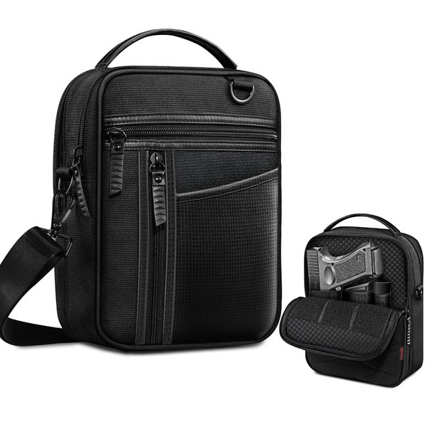 FINPAC Pistol Bag Carry Gun Holster, Tactical Handgun Shoulder Bag Padded Military Gun Ammo Accessories Pouch Shooting Range Duffle Bag, Black